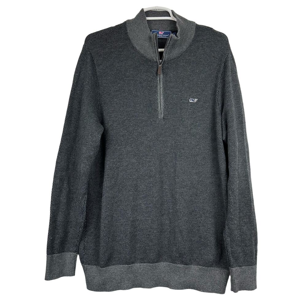 Vineyard Vines Hamilton 1/2 Zip Sweater Black Gray Large